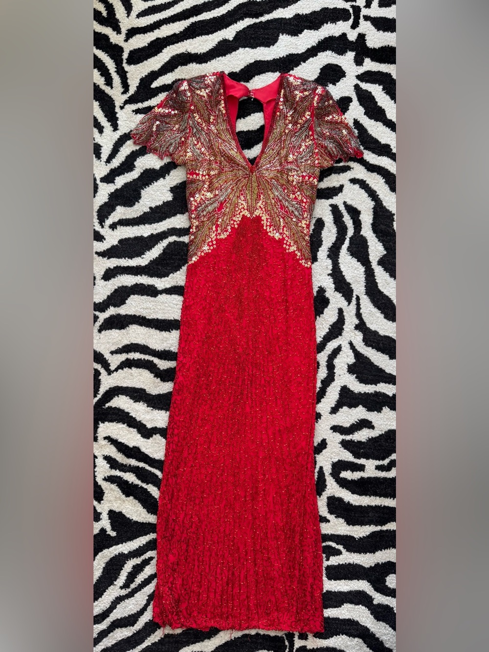 100% Silk Back Tie Oleg Cassini Fully Beaded Gown